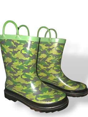 Blue Mountain Kids' Green Dinosaur Camo Rain Boots